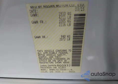 2015 Nissan Altima 2.5 Sl from USA, damaged, VIN 1N4AL3AP4FN860932